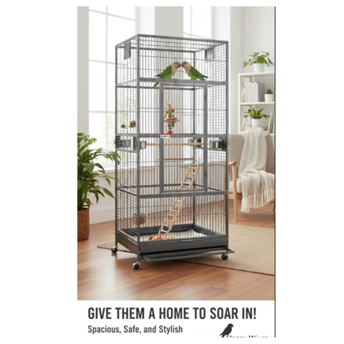 XXL Black Metal Bird Cage Aviary for Macaws, Parrots & Small Birds ...